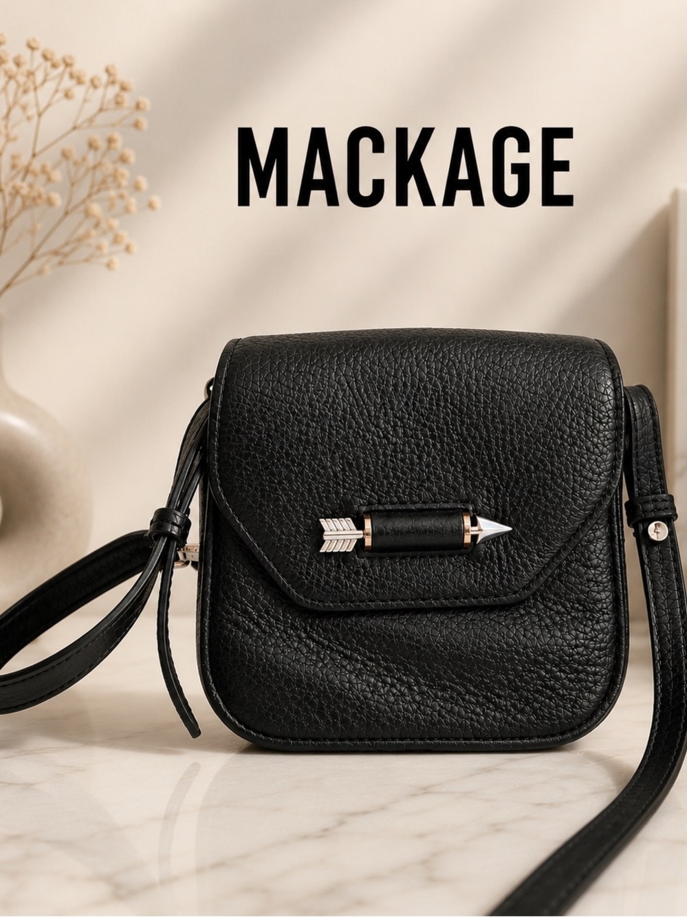 Mackage Novaki Black Pebbled Leather Crossbody Bag